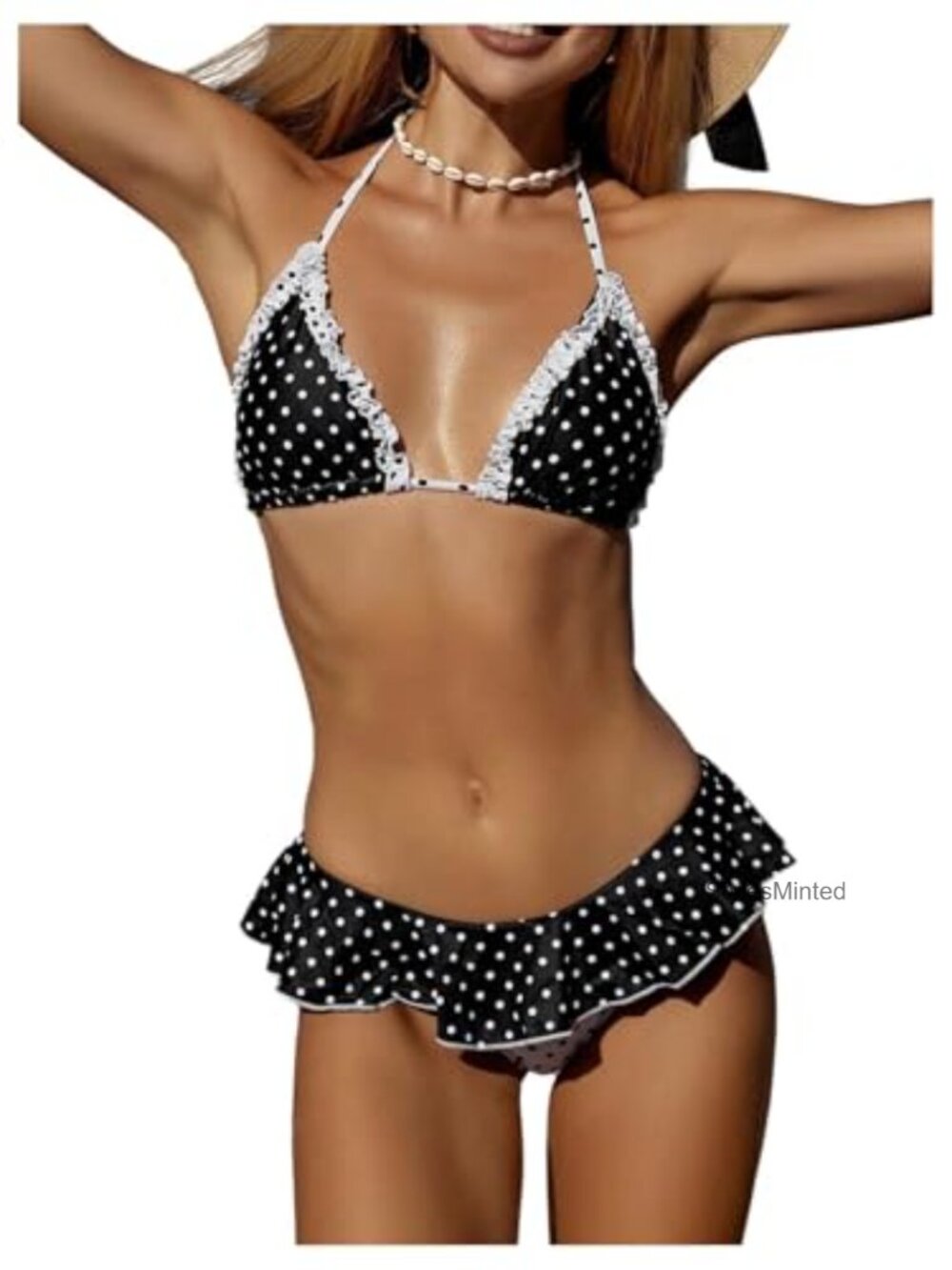 Polka Dots Ruffle Triangle 2 Piece Bikini Set Tie Backless Bathing Suit